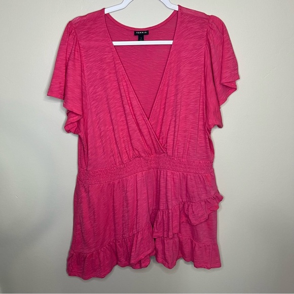 Torrid Pink Cotton Modal Surplice Faux Wrap Top size 1X - Picture 2 of 7
